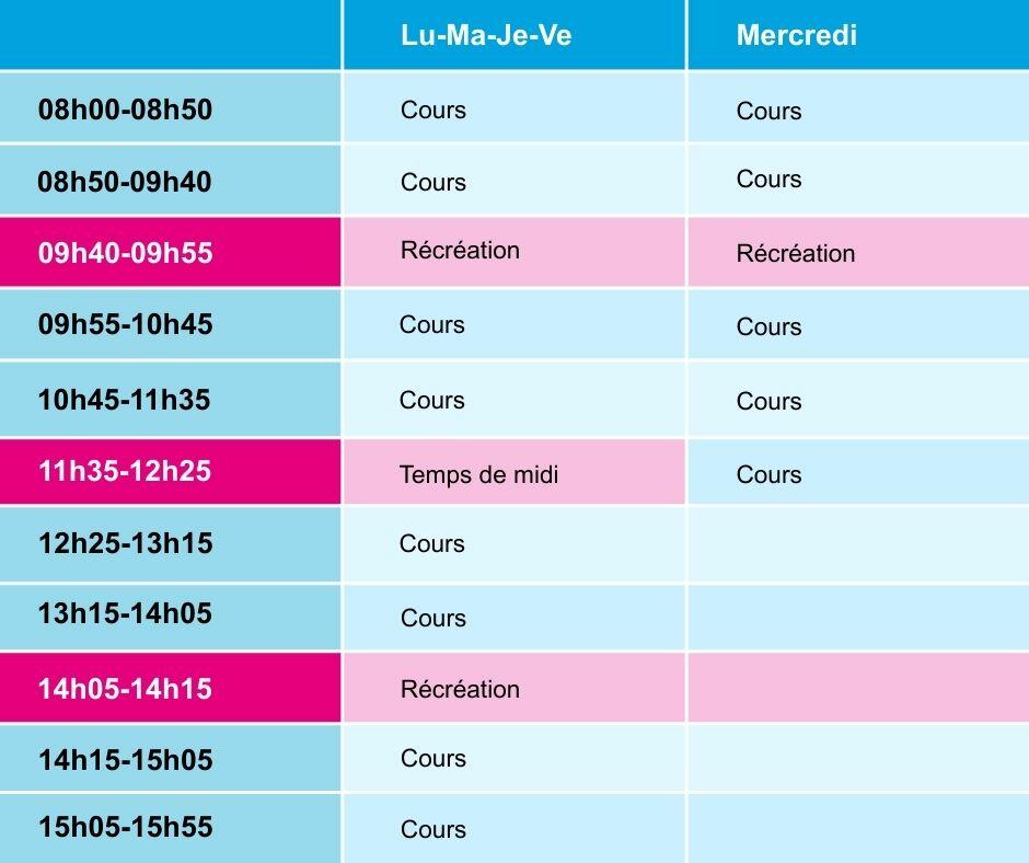 Horaire journee