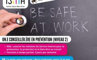 OFFRE D’EMPLOI : CONSEILLER(ÈRE) EN PRÉVENTION (NIVEAU 2)