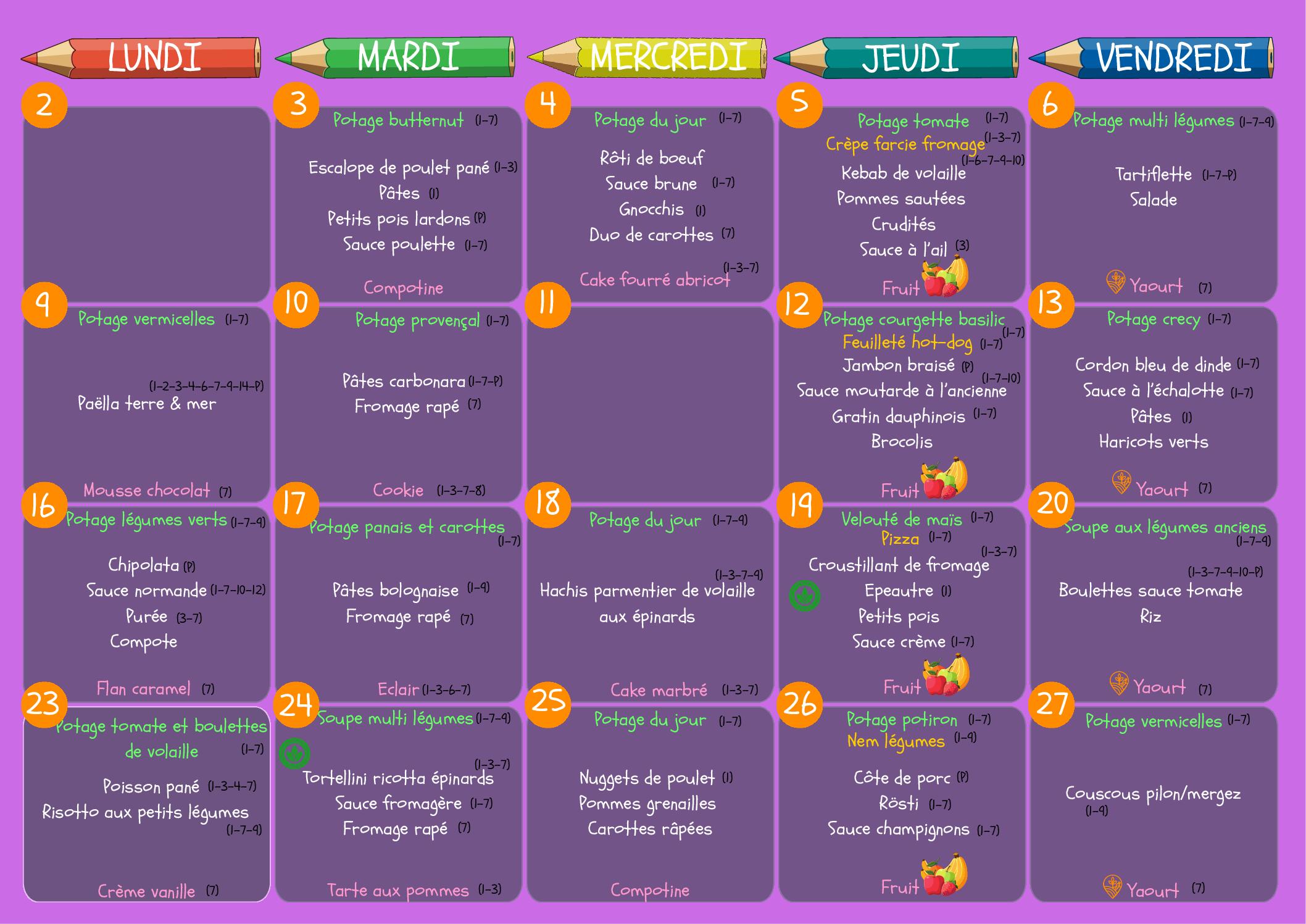Menu novembre 2026